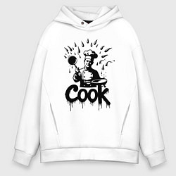 Толстовка оверсайз мужская Повар капли и сотейник, цвет: белый