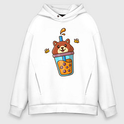 Толстовка оверсайз мужская Мишка и медовый напиток, цвет: белый