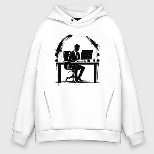Мужское худи оверсайз Офисный планктон граффити / Белый – фото 1