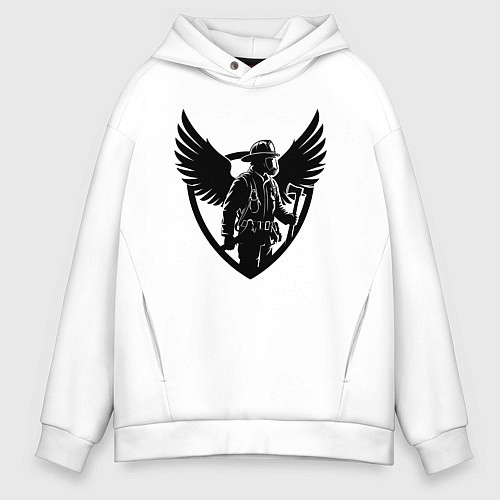 Мужское худи оверсайз Огненный страж с крыльями / Белый – фото 1
