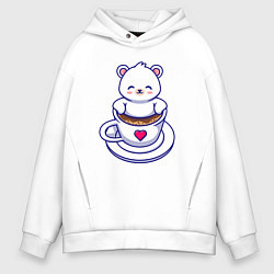 Толстовка оверсайз мужская Мишка и любимый кофе, цвет: белый