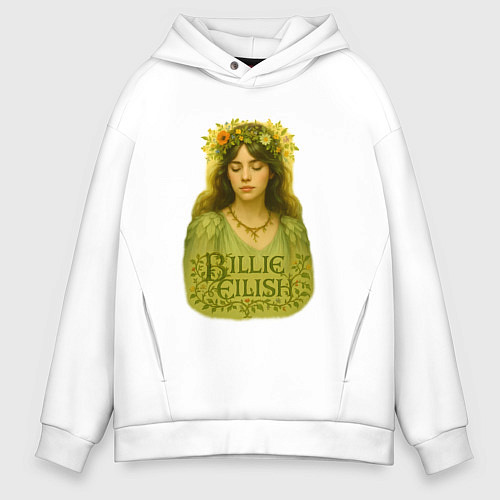 Мужское худи оверсайз Билли Айлиш с венком из цветов на голове / Белый – фото 1