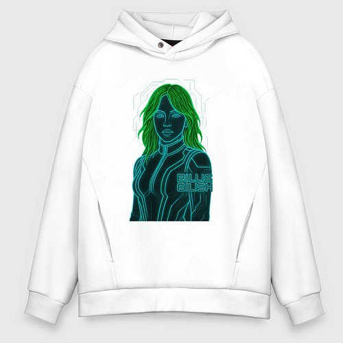 Мужское худи оверсайз Билли Айлиш из неоновых линий / Белый – фото 1