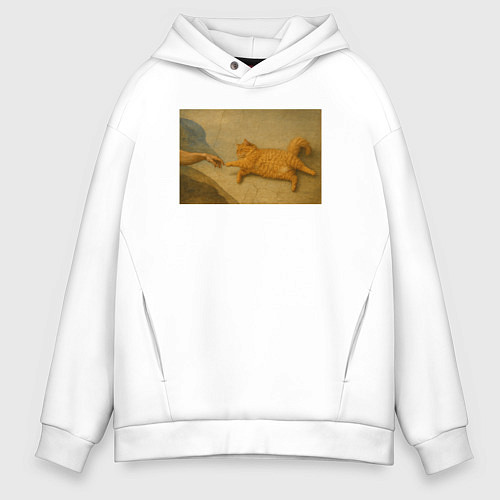 Мужское худи оверсайз Сотворение рыжего кота / Белый – фото 1