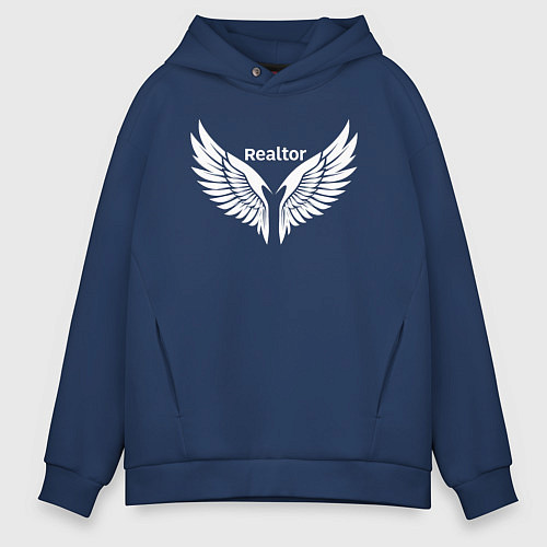 Мужское худи оверсайз Крылья риэлтора / Тёмно-синий – фото 1