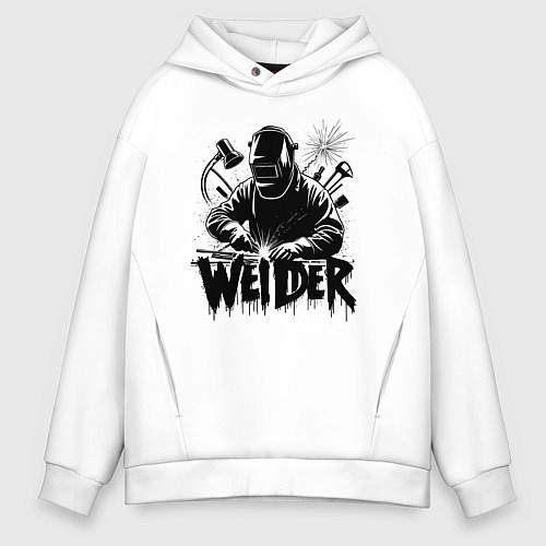 Мужское худи оверсайз Сварщик граффити / Белый – фото 1