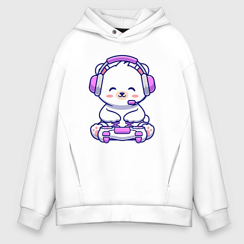 Мужское худи оверсайз Белый медведь геймер / Белый – фото 1