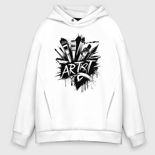 Мужское худи оверсайз Художник букет из кистей / Белый – фото 1