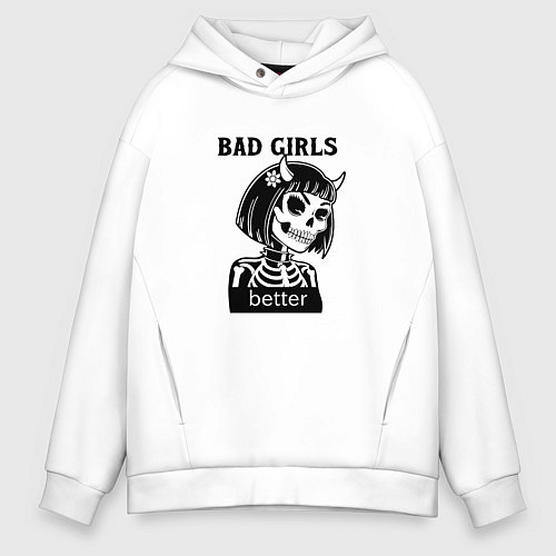 Мужское худи оверсайз Девочка скелет / Белый – фото 1