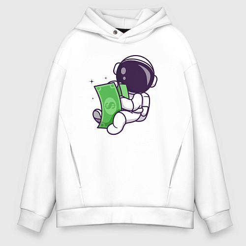 Мужское худи оверсайз Космонавт и доллары / Белый – фото 1