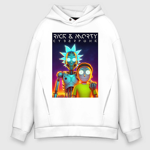 Мужское худи оверсайз Cyborg Rick and Morty - ai art fantasy / Белый – фото 1