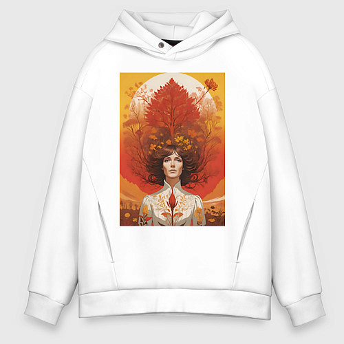 Мужское худи оверсайз Осень в образе женщины / Белый – фото 1