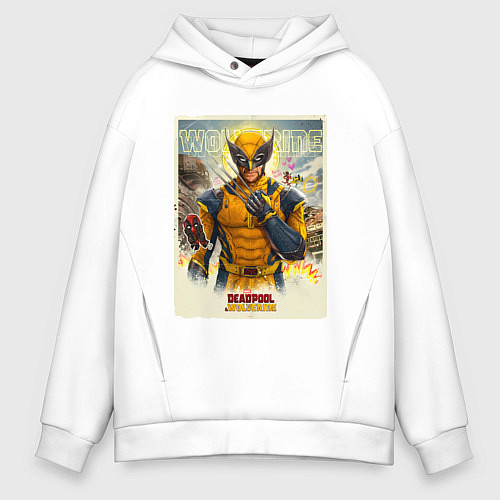 Мужское худи оверсайз Россомаха стоит и дэдпул рядом / Белый – фото 1