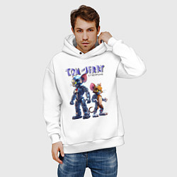 Толстовка оверсайз мужская Cyborg Tom and Jerry - ai art fantasy, цвет: белый — фото 2