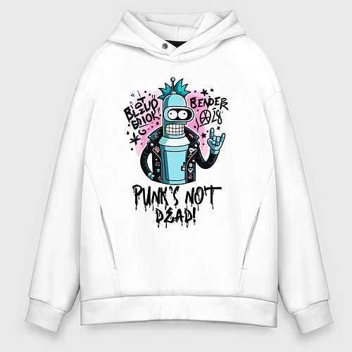Мужское худи оверсайз Graffiti Bender - punks not dead / Белый – фото 1