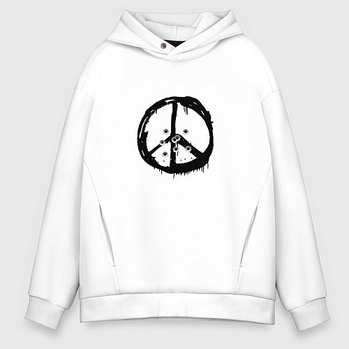 Мужское худи оверсайз Знак мира пробитый / Белый – фото 1