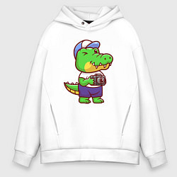 Толстовка оверсайз мужская Крокодил с фотиком, цвет: белый