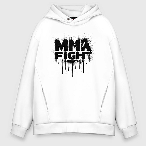 Мужское худи оверсайз MMA боец черной краской / Белый – фото 1