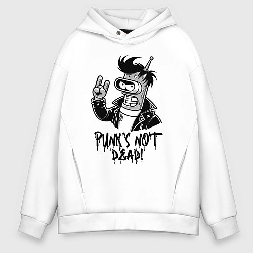 Мужское худи оверсайз Bender - punks not dead motto / Белый – фото 1