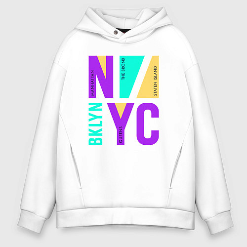Мужское худи оверсайз Районы в городе Нью-Йорк / Белый – фото 1