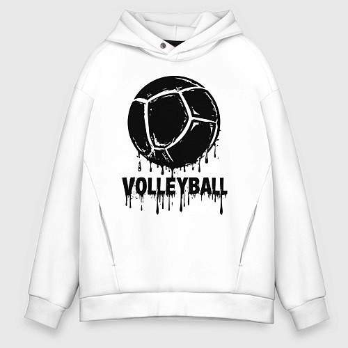 Мужское худи оверсайз Волейбол черной краской / Белый – фото 1