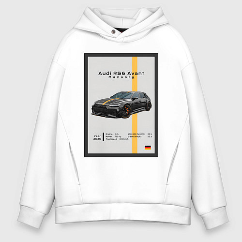 Мужское худи оверсайз Плакат Audi RS6 Mansory / Белый – фото 1