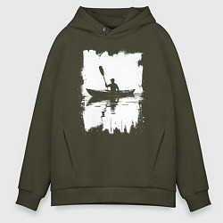 Толстовка оверсайз мужская Каякинг белый штрих, цвет: хаки