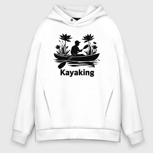 Мужское худи оверсайз Каякинг среди водяных лилий / Белый – фото 1