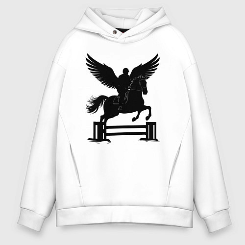 Мужское худи оверсайз Конный спорт с крыльями / Белый – фото 1