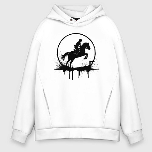 Мужское худи оверсайз Скакун в круге / Белый – фото 1
