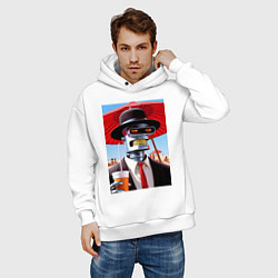 Толстовка оверсайз мужская Бендер в костюме и шляпе на пляже - прикол, цвет: белый — фото 2