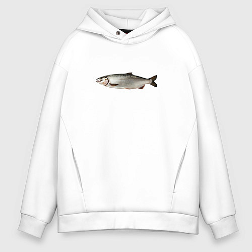 Мужское худи оверсайз Селёдка в профиль / Белый – фото 1