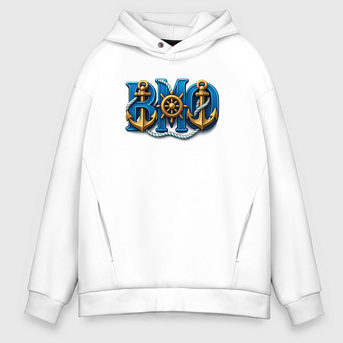Мужское худи оверсайз ВМФ штурвал и якорь / Белый – фото 1