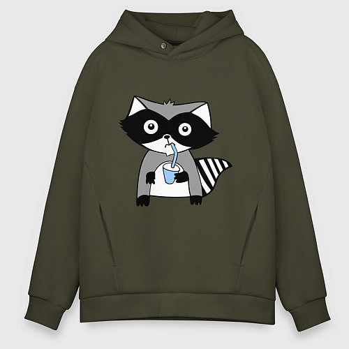 Мужское худи оверсайз Енот-мальчик / Хаки – фото 1