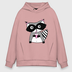 Толстовка оверсайз мужская Енот-девочка, цвет: пыльно-розовый