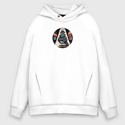 Мужское худи оверсайз Голубь шпион со старым фотоаппаратом - брейнрот Шп / Белый – фото 1
