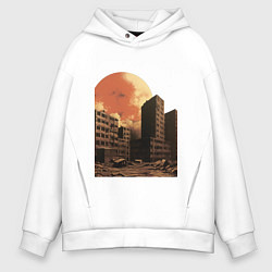 Толстовка оверсайз мужская Город после апокалипсиса ретро на закате, цвет: белый