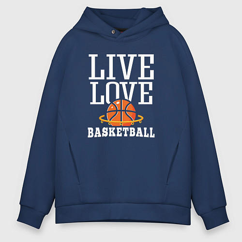 Мужское худи оверсайз Live love basketball / Тёмно-синий – фото 1
