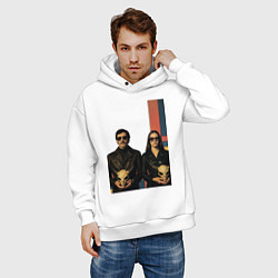 Толстовка оверсайз мужская Мужчина и девушка с черепами пришельцев ретрофутур, цвет: белый — фото 2