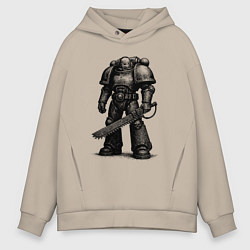 Толстовка оверсайз мужская Космодесантник с цепным клинком, цвет: миндальный