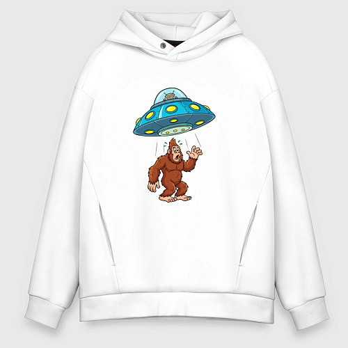 Мужское худи оверсайз Нло похищает бигфута / Белый – фото 1