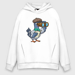 Толстовка оверсайз мужская Голубь с биноклем, цвет: белый