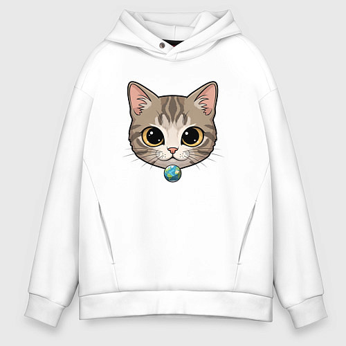 Мужское худи оверсайз Вселенский кот / Белый – фото 1