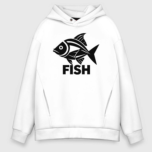 Мужское худи оверсайз Рыба в стиле минимализм / Белый – фото 1
