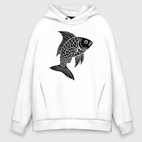 Мужское худи оверсайз Чешуйчатая рыба / Белый – фото 1