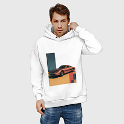 Толстовка оверсайз мужская Ретрофутуризм спорткар поп-арт 1970-е, цвет: белый — фото 2