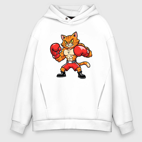 Мужское худи оверсайз Кошак боксер / Белый – фото 1