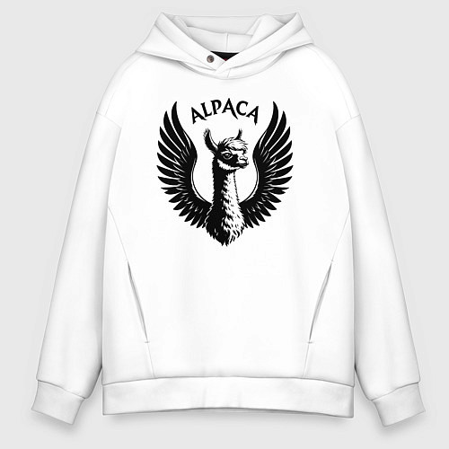 Мужское худи оверсайз Альпака с крыльями / Белый – фото 1