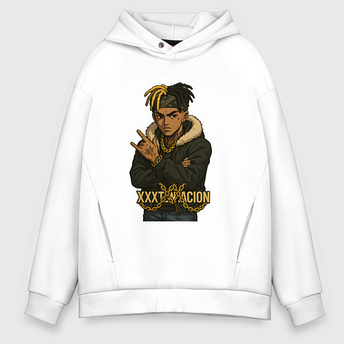 Мужское худи оверсайз XXXTentacion мультяшка / Белый – фото 1