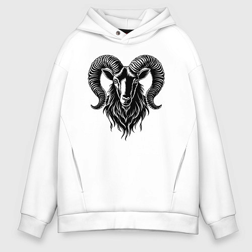 Мужское худи оверсайз Рогатый баран / Белый – фото 1